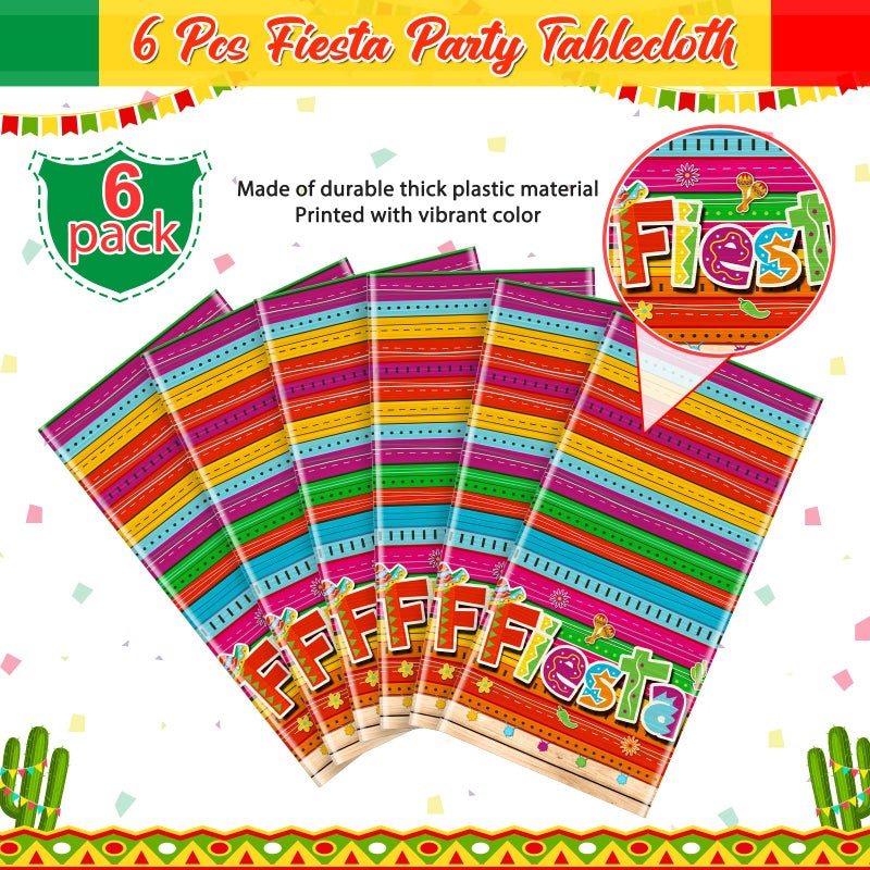 Jectivs 6-Piece Mexican Fiesta Plastic Tablecloth Set  Rectangular  54 x 108 Inch  All-Season  Waterproof  Durable  for Party  Birthday  Taco Night  Cinco de Mayo Decorations - Image 3